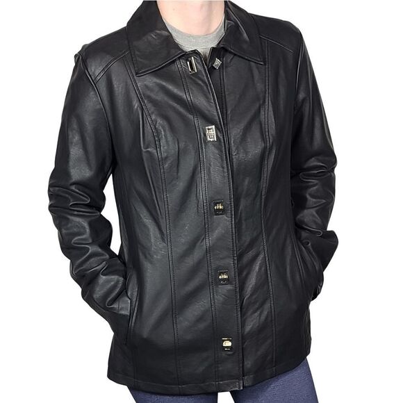 Dennis Basso Leather Jacket Black size small - Picture 2 of 5